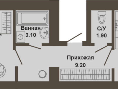 1-комнатная квартира, 47,4 кв.м.