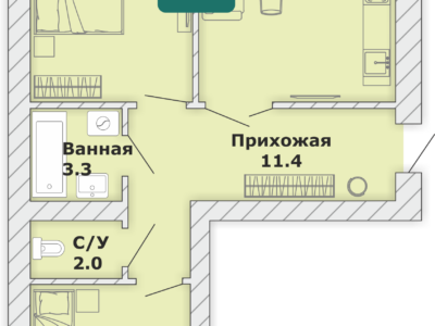2-комнатная квартира, 66,3 кв.м.