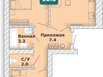 2-комнатная квартира, 62,3 кв.м.