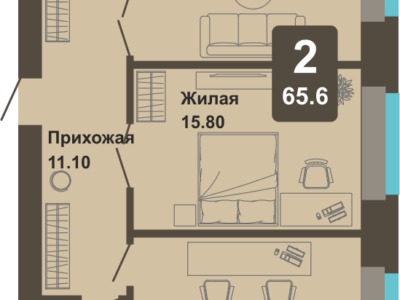 2-комнатная квартира, 65,6 кв.м.