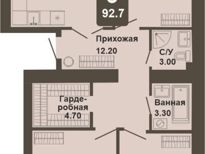 3-комнатная квартира, 92,7 кв.м.