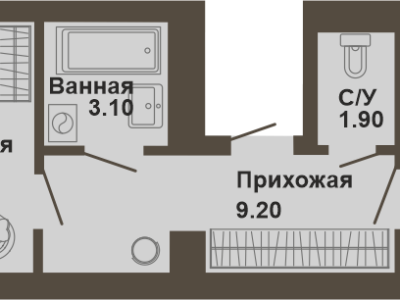1-комнатная квартира, 47,4 кв.м.
