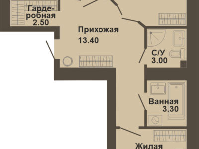 2-комнатная квартира, 66,6 кв.м.